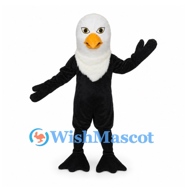 Bald Eagle Mascot Costume in Black with White Head and Neck