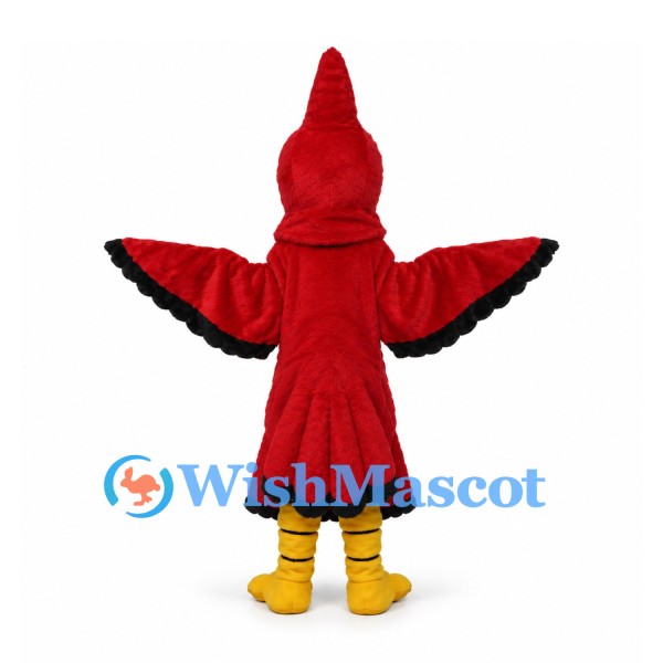 Cardinal Mascot Costume in Red with Black Wing Trim