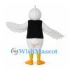White Bird Mascot Costume with Black Vest and Yellow Beak