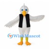 White Bird Mascot Costume with Black Vest and Yellow Beak