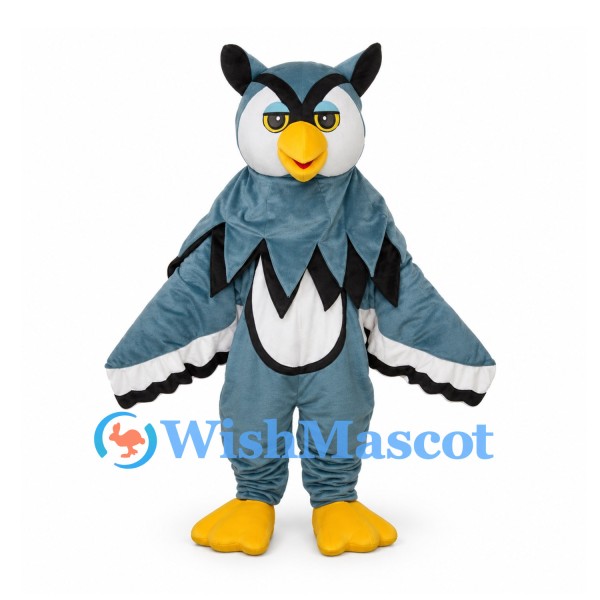 Owl Mascot Costume in Blue Gray with Layered Wings