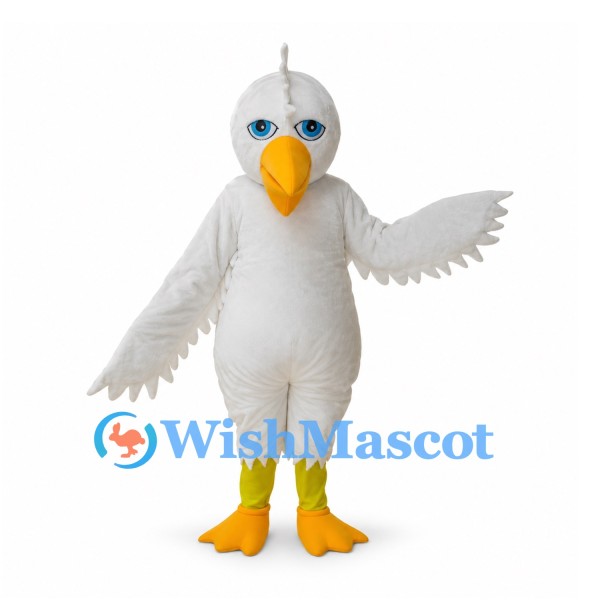 Eagle Mascot Costume in White with Yellow Beak and Winged Arms