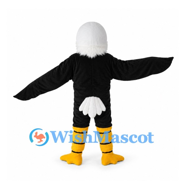 Bald Eagle Mascot Costume in Black with White Head and Striped Legs