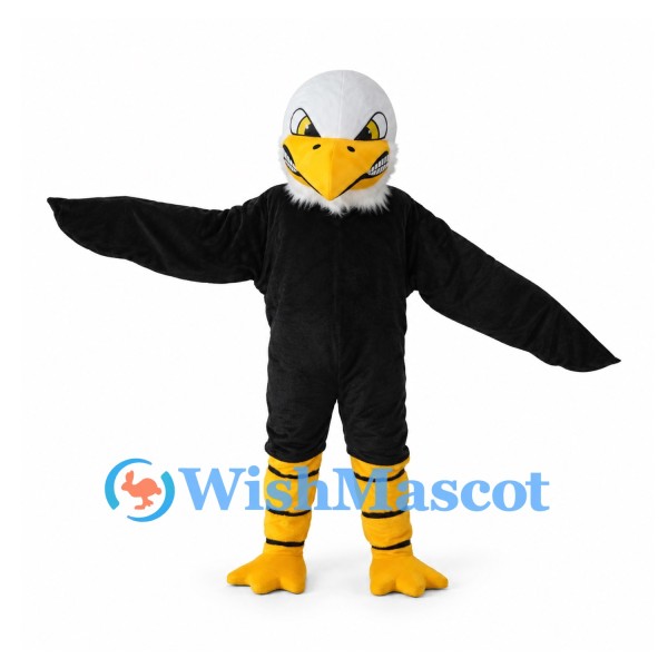 Bald Eagle Mascot Costume in Black with White Head and Striped Legs