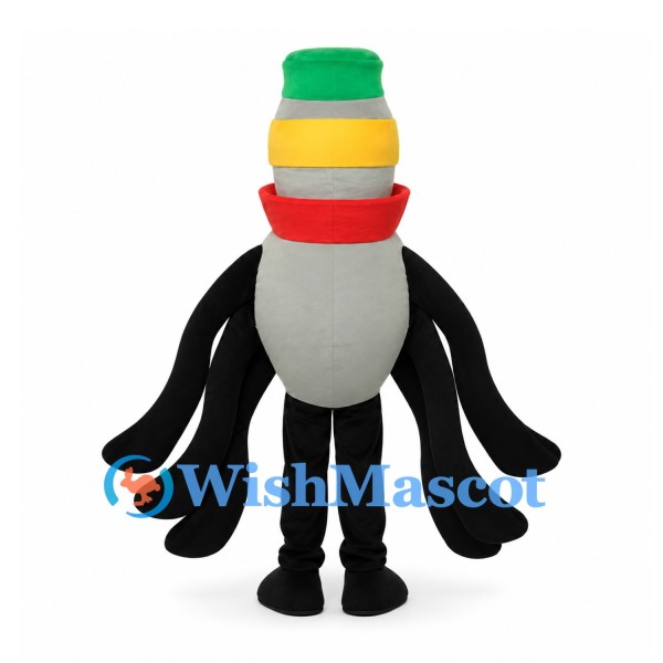 Monster Mascot Costume with Stacked Colorful Head and Multiple Black Arms