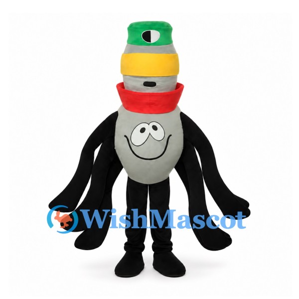 Monster Mascot Costume with Stacked Colorful Head and Multiple Black Arms