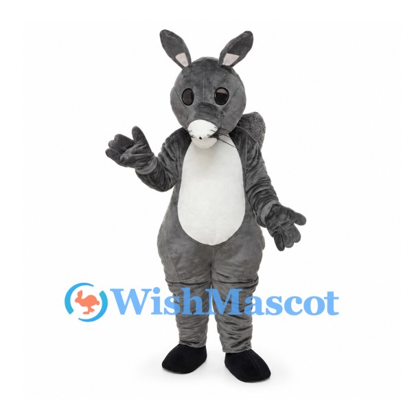 Rabbit Mascot Costume in Gray with White Belly and Black Feet