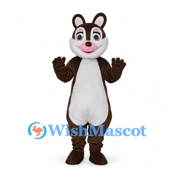 Squirrel Mascot Costume in Brown with White Belly and Pink Nose