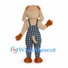 Dog Mascot Costume in Beige with Checkered Overalls