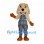 Dog Mascot Costume in Beige with Checkered Overalls