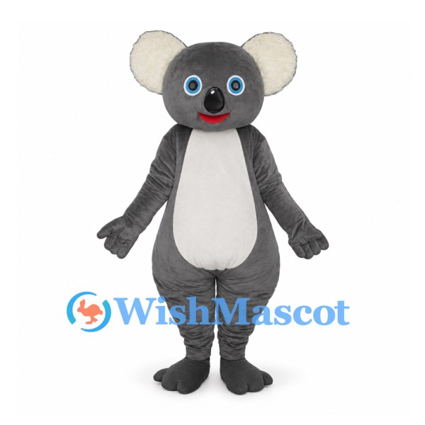 Koala Mascot Costume in Gray with Blue Eyes and White Belly