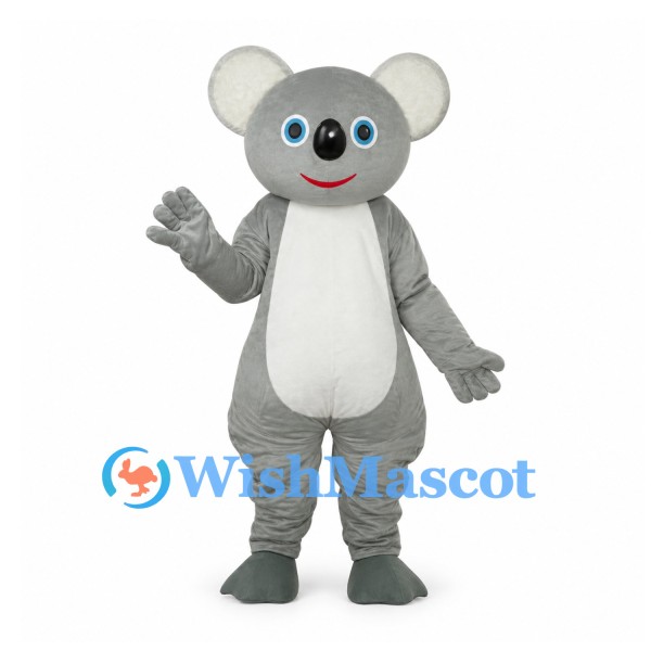 Koala Mascot Costume in Light Gray with Blue Eyes