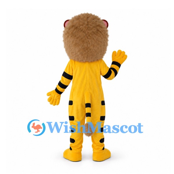 Lion Mascot Costume with Brown Mane and Yellow Striped Body