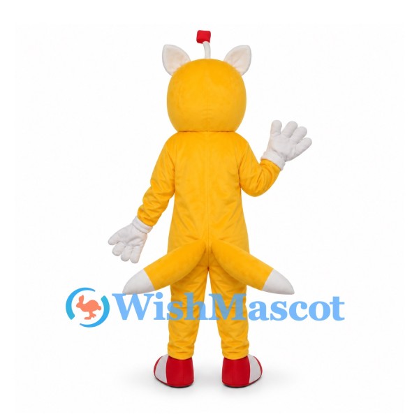 Fox Mascot Costume in Yellow with Twin Tails and Red Shoes