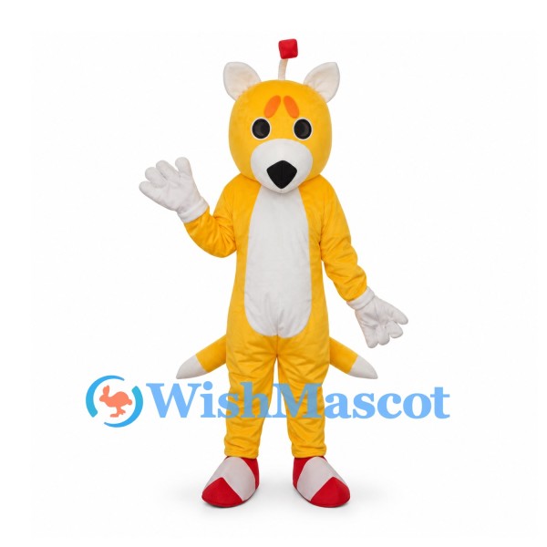 Fox Mascot Costume in Yellow with Twin Tails and Red Shoes