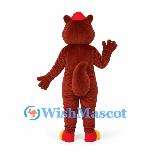 Squirrel Mascot Costume in Reddish Brown with Red Cap