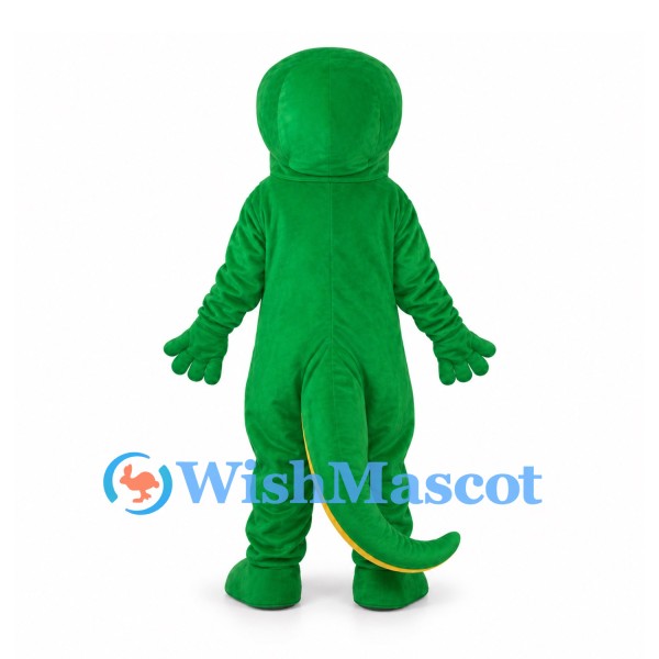 Dinosaur Mascot Costume in Green with Yellow Belly and Long Tail