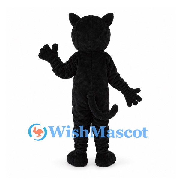 Black Panther Mascot Costume with White Belly and Long Tail