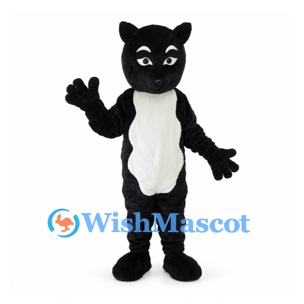 Black Panther Mascot Costume with White Belly and Long Tail