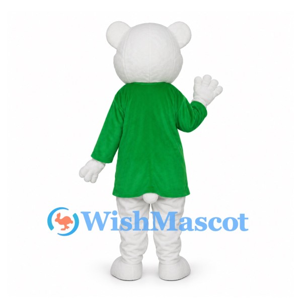 Polar Bear Mascot Costume in White with Green Shirt