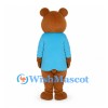 Bear Mascot Costume in Brown with Blue Shirt