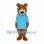 Bear Mascot Costume in Brown with Blue Shirt
