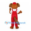 Dog Mascot Costume with Red Overalls and Cap