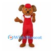 Dog Mascot Costume with Red Overalls and Cap