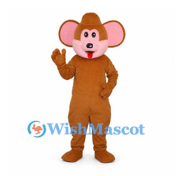 Mouse Mascot Costume in Brown with Large Pink Ears