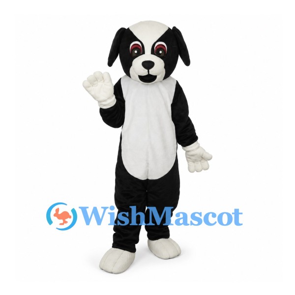 Dog Mascot Costume in Black and White with Floppy Ears