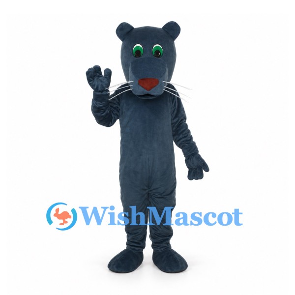 Panther Mascot Costume in Dark Blue with Green Eyes