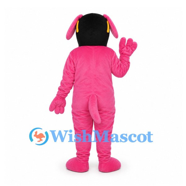 Dog Mascot Costume in Pink with Yellow Belly and Sunglasses