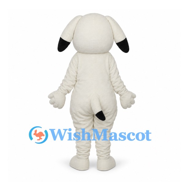 Dog Mascot Costume in Cream with Black Ear Tips