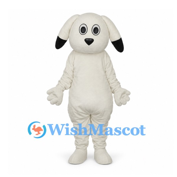 Dog Mascot Costume in Cream with Black Ear Tips