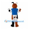 Dog Mascot Costume with Brown and Black Patches and Blue Shirt