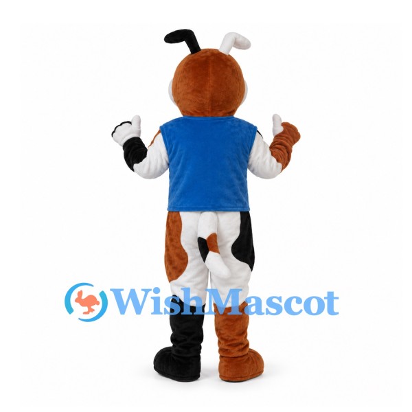 Dog Mascot Costume with Brown and Black Patches and Blue Shirt