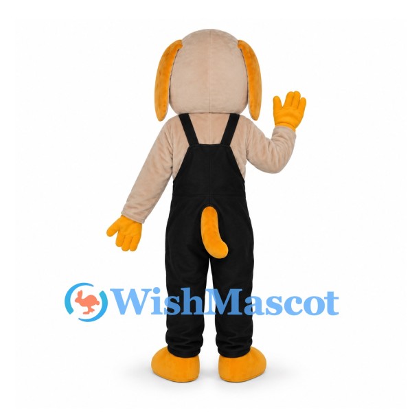 Dog Mascot Costume in Beige with Black Overalls