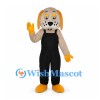 Dog Mascot Costume in Beige with Black Overalls