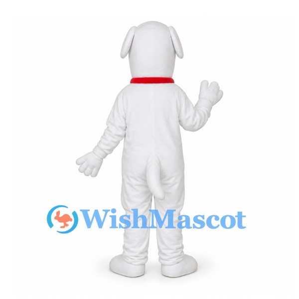 White Dog Mascot Costume with Red Collar and Gold Tag