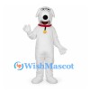White Dog Mascot Costume with Red Collar and Gold Tag
