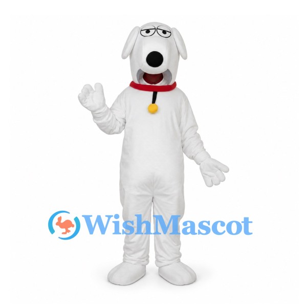 White Dog Mascot Costume with Red Collar and Gold Tag