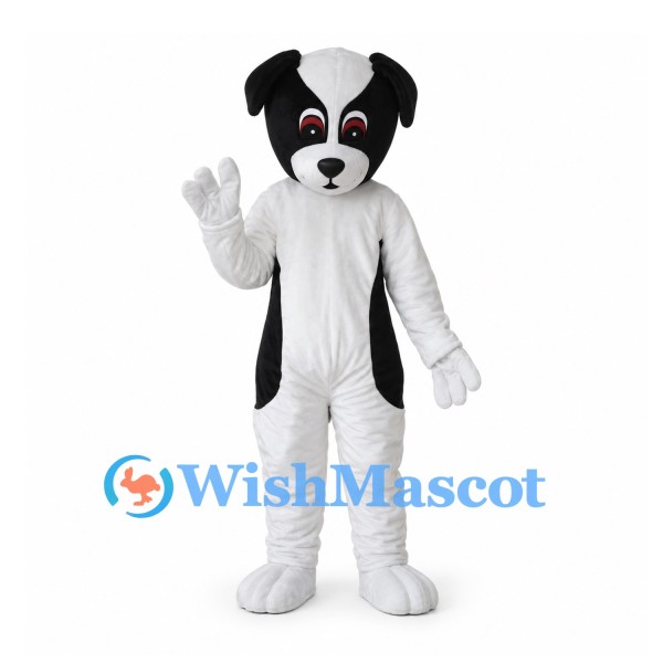 Dog Mascot Costume in White with Black Ears and Spots