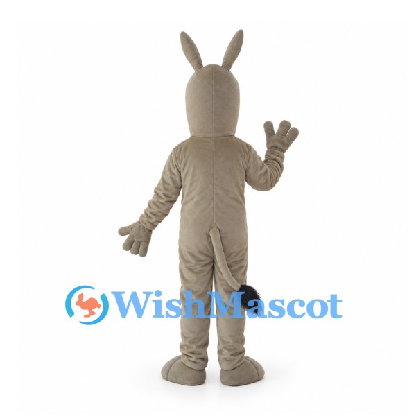 Donkey Mascot Costume in Gray with Upright Ears and Black Tail Tip