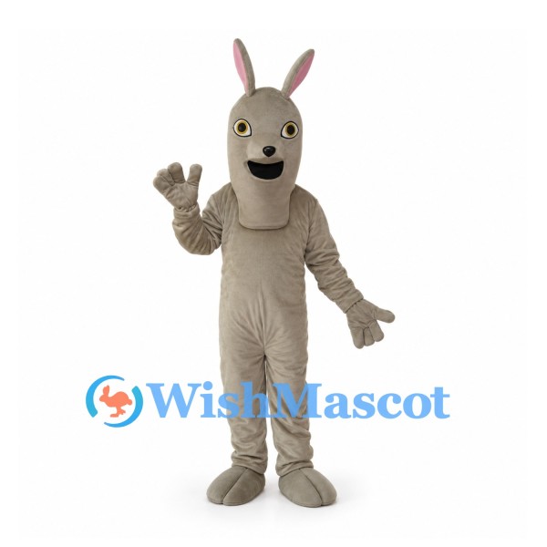 Donkey Mascot Costume in Gray with Upright Ears and Black Tail Tip