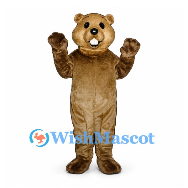 Beaver Mascot Costume in Brown with Buck Teeth and Flat Tail