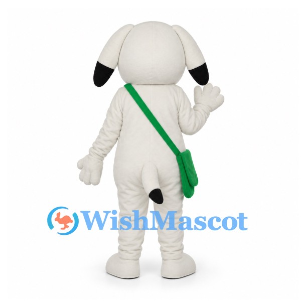 Dog Mascot Costume in Cream with Green Shoulder Bag