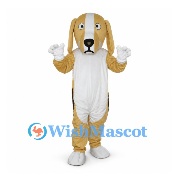 Hound Dog Mascot Costume in Tan with White Belly and Long Ears