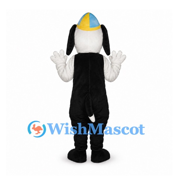Dog Mascot Costume in Black and White with Yellow and Blue Cap