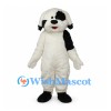 Dog Mascot Costume in White with Black Patches and Fluffy Fur