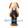 Dog Mascot Costume in Beige with Dark Checkered Overalls